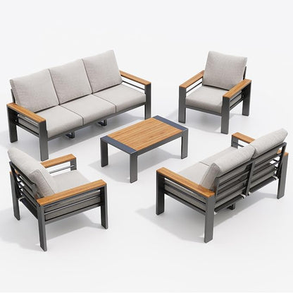 Aoxun Patio Furniture Set, 7 Piece Aluminum Patio Sets with 5" Thicken & Washable Cushion, Waterproof Outdoor Furniture with Coffee Table, Outdoor Couch Sectional for Backyard, Porch and Garden