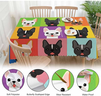 Rectangle Tablecloth French Bulldog, Stain-Resistant Table Cloth Colorful Puppy Bulldog Head Coffee Table Cover 52x70 Inch Tablecloths for Home Canteen Dining Kitchen Outdoor