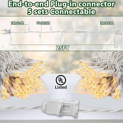 Clear Christmas Lights 25FT 100 Incandescent Bulbs Warm White Mini Lights with White Wire for Christmas Tree, Garland, Thanksgiving, Wedding, Party, Home, Indoor & Outdoor Festival Decoration