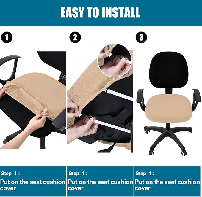 Smiry Office Computer Chair Seat Covers for Desk, Anti-dust Protector | Stretch Jacquard Removable Washable Desk Chair Seat Cushion Protectors, Khaki