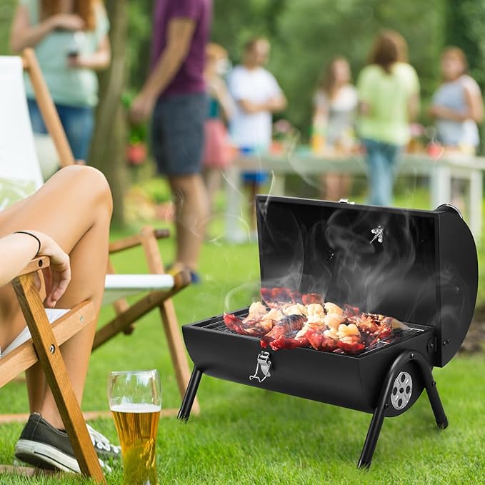 Portable Grill Charcoal with Charcoal Chimney Starter, Leonyo Small BBQ Charcoal Grill for Tabletop and BBQ Chimney Starter, Perfect for Charcoal Grill and BBQ, Sturdy and Easy to Use BBQ Grill Tool