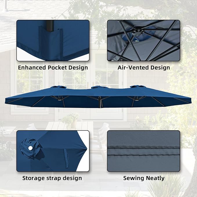 15ft Double-sided Umbrella Replacement Canopy Cover,12 ribs Large Triple Parasol Top For Market Outdoor Patio Shades，Frame not Include