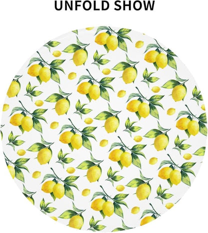 Sweetshow Lemon Tablecloth Round 60 Inches for Spring Summer Yellow Lemon Table Cloth Polyester Anti-Wrinkle Washable Circle Table Cover for Kitchen Dining Room Picnic Patio Wedding Party