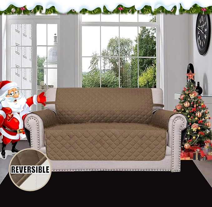 Easy-Going Reversible Couch Cover, 2 Cushion Sofa, Loveseat, Camel/Ivory | Machine Washable Slipcover For Dogs, Water Resistant Furniture Mat For Living Room, Non-Slip Sofa Cover, Pet Friendly