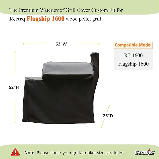 Grill Cover for Recteq Flagship 1600,Rec Tec 1600 Wood Pellet Grill - Heavy Duty Waterproof Fade Resistant Pellet Grill Cover with Locking Drawstring for Rectec Flagship 1600 Grill Accessories