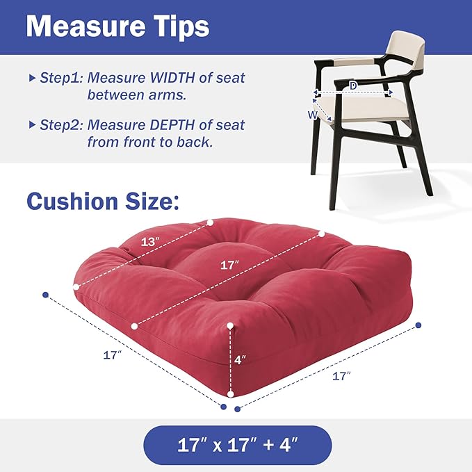 IPYNBAP Outdoor Chair Cushions Set of 2, Patio Chair Cushions with Ties, 17x17+4” Tufted Outdoor Seat Cushions, Waterproof Patio Furniture Cushions, Outdoor Dining Chair Pads, Burgundy (Pack of 2)
