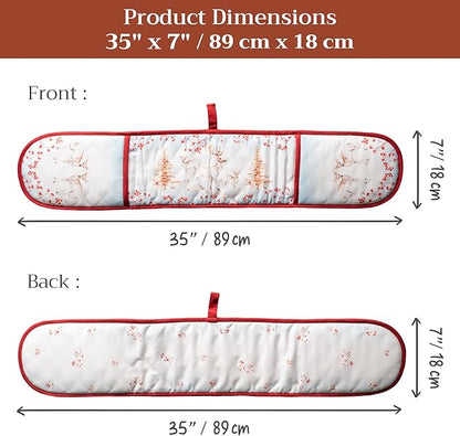 Maison d' Hermine Double Oven Mitt (7" x 35") 100% Cotton Heat Resistant BBQ Cooking Gloves with Loop for Thanksgiving Christmas Decorations Baking Cooking Handling Hot Pan (Fairy Tale Forest)
