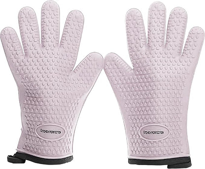KITCHEN PERFECTION Silicone Smoker Oven Gloves for Women -Extreme Heat Resistant BBQ Gloves -Handle Hot Food Right on Your Smoker Grill Fryer|Waterproof Oven Mitts Grill |Superior Set+3 Bonuses