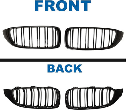 F32 Grille - Front Kidney Grille Compatible with 2014-2020 4 Series F32/F33/F36 428i 430i 435i 440i，2015-2019 F82 F83 M4 3 Series F80 M3 Double Slats Glossy Black