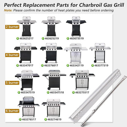 Criditpid Grill Replacement Parts for Charbroil Performance 2 Burner 463625217 463625219 463673519 463673017, Char-Broil 463347519 463275517 Grill Parts, G470-0004-W1 Heat Plate, G470-5200-W1 Burner