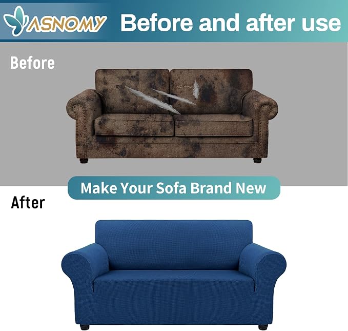 Asnomy Stretch Couch Covers Washable,loveseat Cover Slipcovers,Classic Blue | 1-Piece Sofa Cover(55"-78") loveseat cover Furniture Protector Soft Jacquard,Non-Slip Elastic Bottom for Dogs & Kids