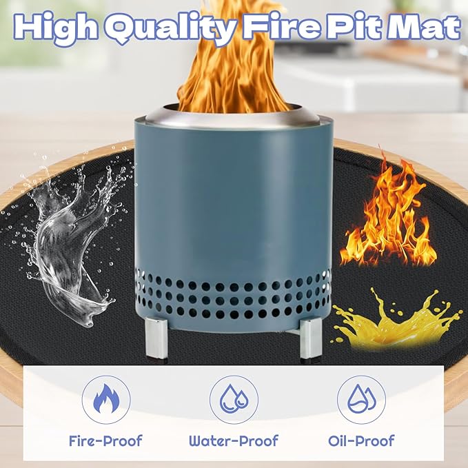 2 Pcs Tabletop Fire Pit Mat Set 10" Heat Resistant Mats Round Wooden Bamboo Tray with Fireproof Pad for Indoor Outdoor Winter Stoves to Protect Countertop and Table (12inch)