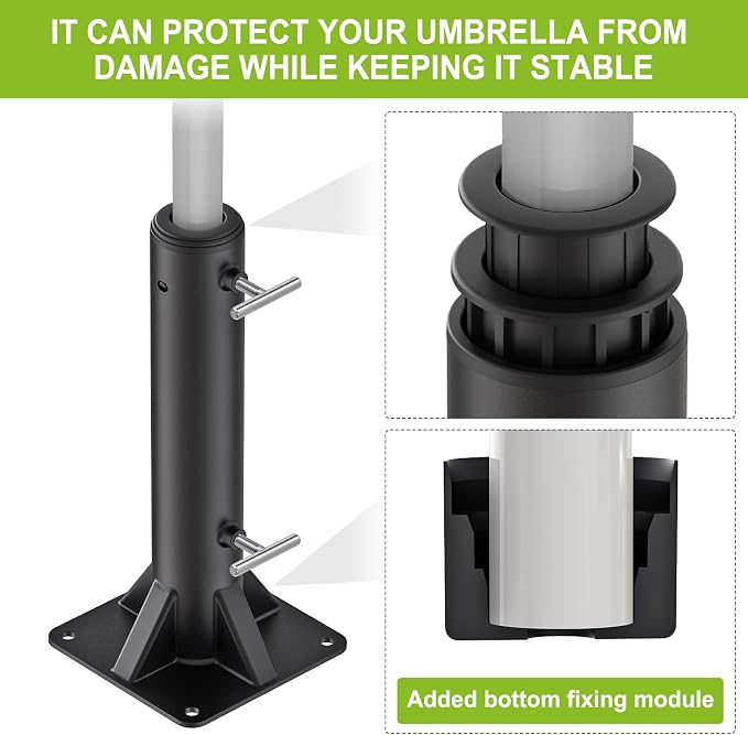 Dolibest Heavy Duty Deck Mount Umbrella Holder with Plastic Sleeve, Fully Welded Steel Patio Umbrella Base up to 2'' Poles, Outdoor Umbrella Stand for Patio Table, Balcony, Decks, Docks (Enhanced)