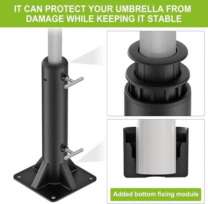Dolibest Heavy Duty Deck Mount Umbrella Holder with Plastic Sleeve, Fully Welded Steel Patio Umbrella Base up to 2'' Poles, Outdoor Umbrella Stand for Patio Table, Balcony, Decks, Docks (Enhanced)