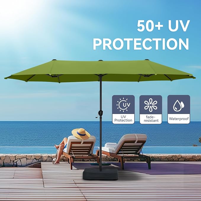 GREEN PARTY 13 ft Outdoor Patio Umbrella, Large Rectangular Table Umbrellas | Double-Sided, UV & Fade Resistant Canopy for Deck Poolside Garden Backyard, Market Umbrella with Crank & 1.5" Pole, Lime