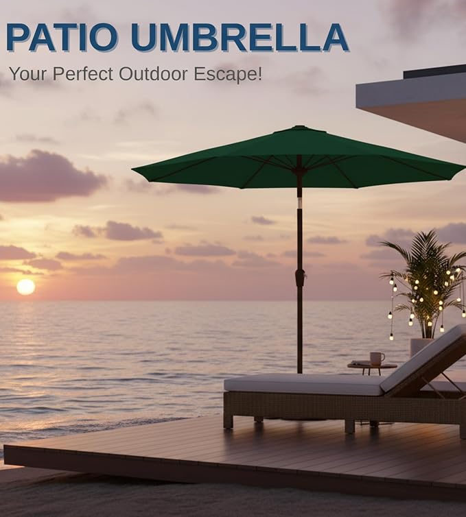9FT Auto-Tilt Patio Umbrella|Outdoor Market Table Umbrella with 8 Fiberglass Ribs for Pool,Deck&Backyard