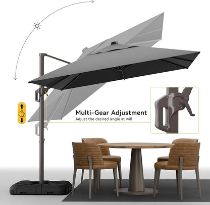9x12 FT Cantilever Patio Umbrella with Base, Large Rectangular Offset Outdoor Umbrella with 360° Rotation, Heavy Duty Shade Umbrella for Garden Backyard Deck Poolside Courtyard, Grey