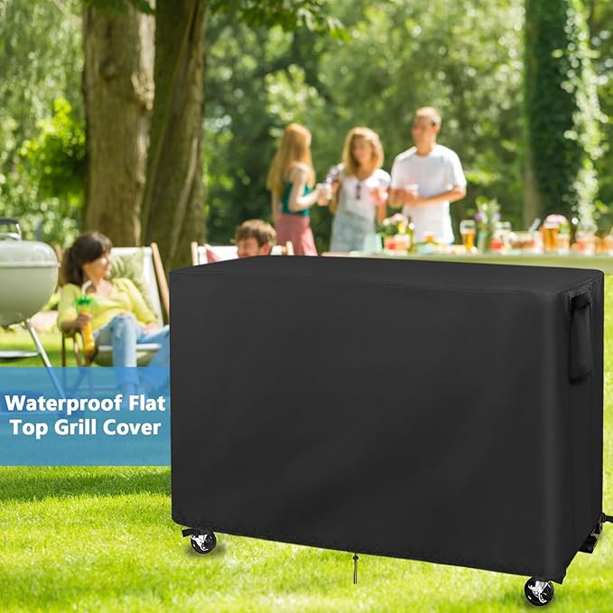 Flat Top Grill Cover Waterproof Compatible with Royal Goumet 8-Burner Gas Grill with Side Tables Down, Weatherproof Propane Griddle Cover for Protecting Outdoor BBQ Grill,58" x 26" x 38"