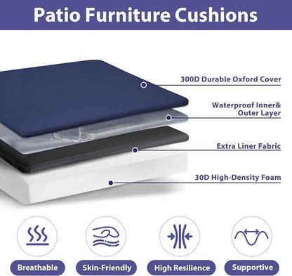 IPYNBAP Outdoor Chair Cushions Set of 4 -Waterproof Outdoor Seat Cushions for Patio Furniture, Patio Chair Cushion with Handle and Ties, Out Door Chair Pads,18.5x16x3-Square, Navy Blue