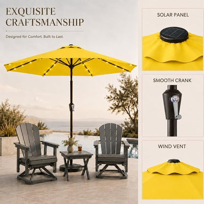 11FT Solar Lighted Patio Umbrella, Outdoor Table Market Umbrellas with Crank Lift, 32 LED Lights, 8 Sturdy Ribs, UV-Resistant for Deck, Garden, Pool
