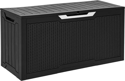 YITAHOME 80 Gallon Outdoor Storage Box, Large Water Resistant Resin Deck Box, Indoor Outdoor Lockable Rattan Storage Container for Patio, Garden, Cushions, Tools, Equipment (Black)