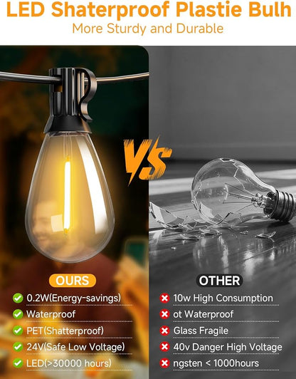 Likesky 100FT LED Outdoor String Lighats with Remote Waterproof Patio Lights with Shatterproof S11 Bulbs, Dimmable Outside Hanging Light Connectable for Porch Backyard Yard Garden Decor 2700K