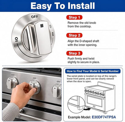 2Pcs 318242275 Burner Control Knob Replacement for electrolux Gas Stove Range Cooktop, Fits E30DF74TPSA E30GF74TPSA E36DF76TPSB, Replace 3513943 AP5809411 PS9495232 EAP9495232 (2)