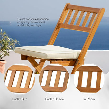 IDZO Serene Bistro Set – 2-Piece Foldable Acacia Wood Chairs with Cushions, FSC-Certified Durable Construction, Space-Saving Outdoor Seating for Balcony, Garden, Patio, or Porch