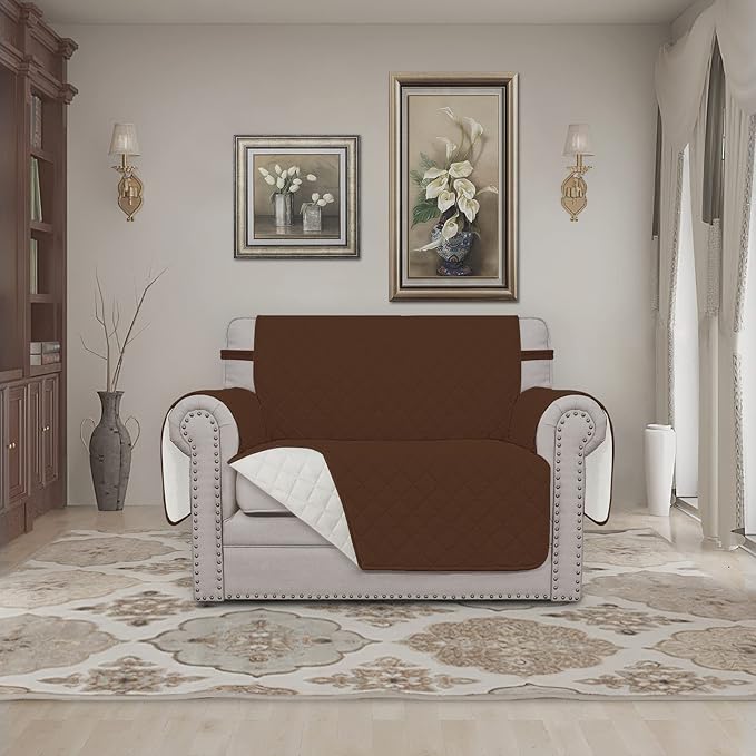 Easy-Going Reversible Couch Cover, Oversized Chair, Coffee/Ivory | Machine Washable Slipcover For Dogs, Water Resistant Furniture Mat For Living Room, Non-Slip Sofa Cover, Pet Friendly