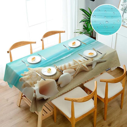 Swono Tablecloth Seashell Blue, Ocean Sandy Beach Sea Shells Table Cloth for Kitchen Dining Tabletop Decoration Parties Weddings Buffet, 52 X 70 Inch Rectangle Tablecloth