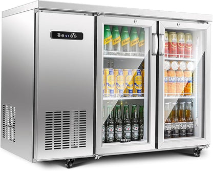 BODEGA BODEGACOOLER 12 Cu.Ft Commercial Back Bar Cooler, Stainless Steel | Stainless Steel Counter-Height Beverage Fridge – LED Lighting, Adjustable Shelves, Lock & 4 Casters, 32°F-50°F for Bars