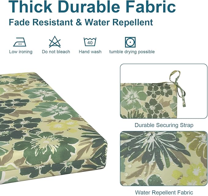 DYTXIII Set of 4 Outdoor Chair Cushions, Water Resistant 18.5"x16"x2" Square Seat Cushion for Patio Dining Chairs, High-Density Replacement Pads for Indoor Outdoor Furniture - Green Rose