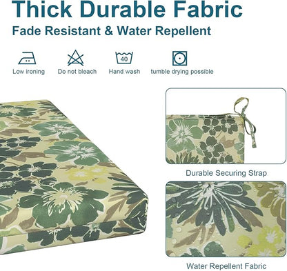 DYTXIII Set of 2 Outdoor Chair Cushions, Water Resistant 18.5"x16"x2" Square Seat Cushion for Patio Dining Chairs, High-Density Replacement Pads for Indoor Outdoor Furniture - Green Rose