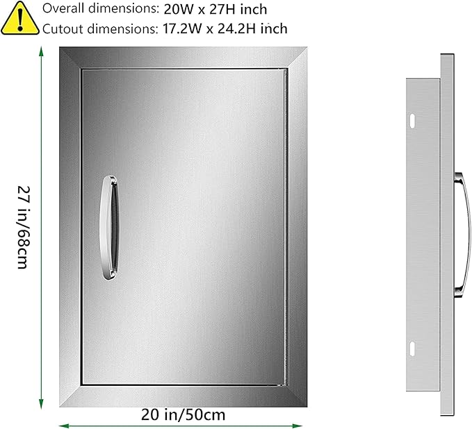 Outdoor Kitchen Door BBQ Access 20'' Wx27'' H Flush Mount Single Island Perfect for Grilling Station and Island, Silver