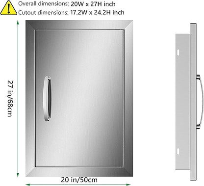 Outdoor Kitchen Door BBQ Access 20'' Wx27'' H Flush Mount Single Island Perfect for Grilling Station and Island, Silver