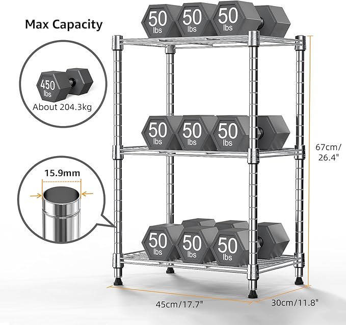 M MZG 450 lbs Wire Storage Shelving 3-Tier Utility Shelving Unit Steel Organizer Wire Rack for Home,Kitchen,Office,Chrome(11.8" D x 17.7" W x 26.4" H) (Pack of 2)