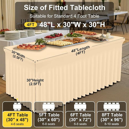 Smiry 2 Pack Spandex Elastic Fitted Table Cloth Skirt for 4FT Table | Stretch Washable Table Cloth, Banquet Table Cover for Wedding, Party, Indoor & Trade Shows, (Ivory, 48Lx30Wx30H)
