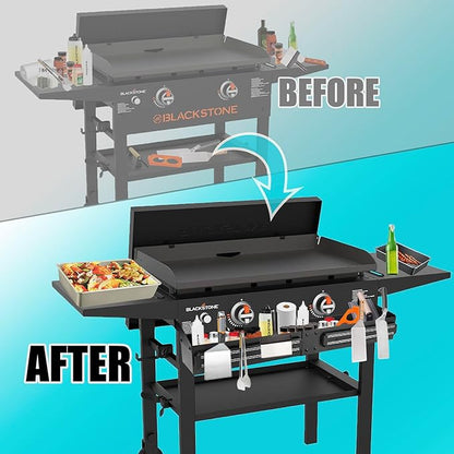Front Griddle Caddy with 2-Pack Magnetic Tool Holder for Blackstone 28"/28XL Griddle, Large Capacity Utensil & Condiment Organizer for Mess-Free BBQ, Easy-Access Grill Caddy for Accessories Storage