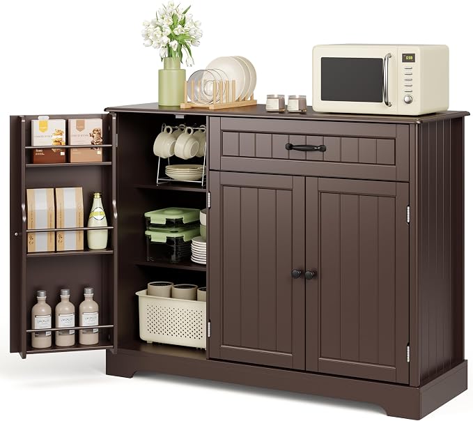 Buffet Cabinet with Storage Shelf, Dark Brown | Coffee Bar for Kitchen, Dining, Laundry, or Living room