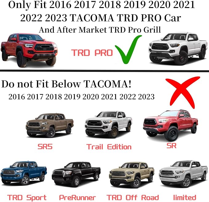 After Market TRD-Pro Grill Lights Emblem for 2015-2023 Toyota Tacoma | 5pcs led,Amber Led,Black Color +Grille Emblems tacoma