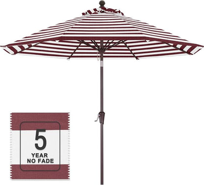 MASTERCANOPY 9ft Olefin 5-Year-Non-Fading Patio Umbrella Burgundy & White | UV/Water/Fade-Resistant Canopy, Vented Top, 8 Fiberglass Ribs – Ideal For Deck, Yard, Market