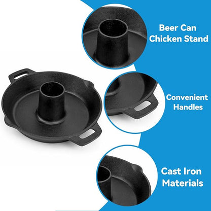 Charkettle Cast Iron Poultry Roaster Insert for Gourmet BBQ System | Beer Can Chicken Holder with Roasting Pan, Vertical Roaster Stand, Fit for 22" Kettle Grills/Oven/Smoker