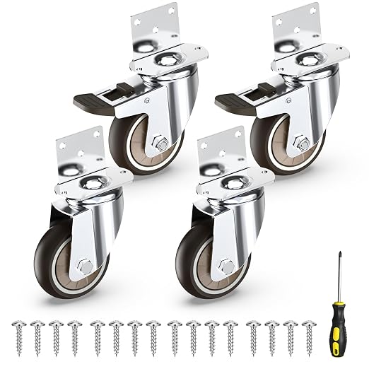 HOLKIE 3 Inch Caster Wheels Heavy Duty with Thickened L Shaped Plate,Swivel Side Mount Casters Set of 4 Supporting 660 LBS,Ideal Rubber Castor Wheels for Crib,TV Stand,Coffee Table,Book Shelf