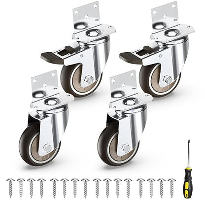 HOLKIE 3 Inch Caster Wheels Heavy Duty with Thickened L Shaped Plate,Swivel Side Mount Casters Set of 4 Supporting 660 LBS,Ideal Rubber Castor Wheels for Crib,TV Stand,Coffee Table,Book Shelf