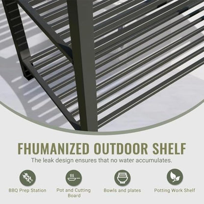 Outdoor Kitchen Island, Modular Kitchens Counter with Whole Aluminum Finish & Work Shelf & Wall Hanging & Countertop & Protective Cover, Kitchen Series for Deck Patio, Dark Gray