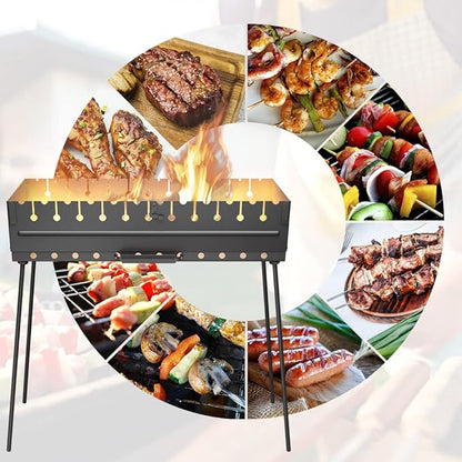 Charcoal Grill for 12 Skewers Charcoal Grill for 10 Skewers Portable Barbecue Camp Grills Foldable Metal Mangal BBQ for EDC Picnic Outdoor Cooking Camping Hiking
