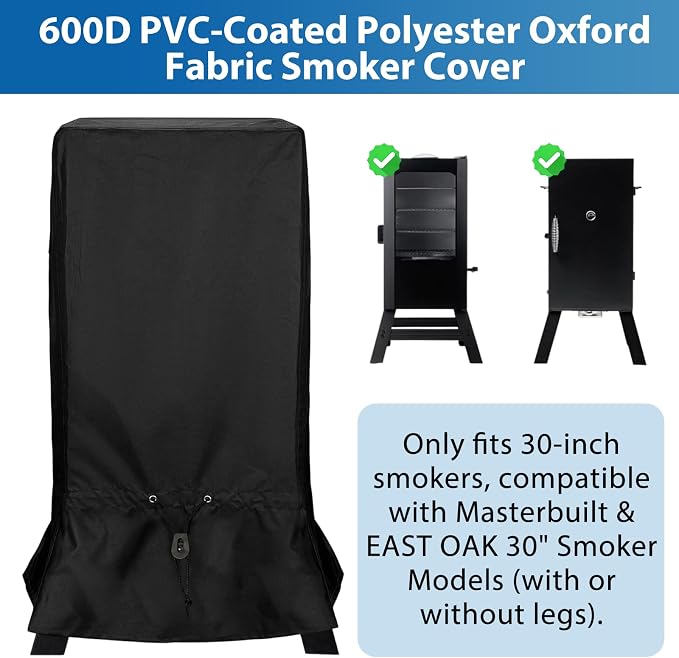 30 inch Waterproof Smoker Cover Compatible with Masterbuilt/East Oak and Most 30-inch Vertical Smoker Models with or Without Legs, Foldable Skirt, Heavy Duty 600D Polyester
