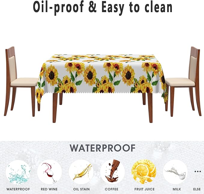 Sunflowers Table Cloth for Rectangle Tables 60x84 Inch Sun Flowers Table Cloth Perfect for Spring Home Decor Flower Waterproof Polyester Rectangular Tablecloth for BBQ Camping Picnic Decor