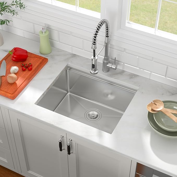 23x19 Inch Kitchen Sink Undermount Small Wet Bar Sink Workstation 16 Gauge 304 Stainless Steel Handmade Contemporary Ledge Single Bowl Deep Sink