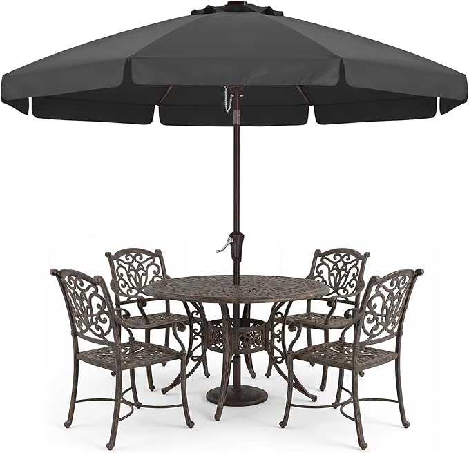 ABCCANOPY 10ft Scalloped Patio Umbrella, Outdoor Table Umbrella with Tilt and Crank, Fiberglass Ribs Deck Umbrella for Patio, Pool, Garden, Picnic (Dark Gray)